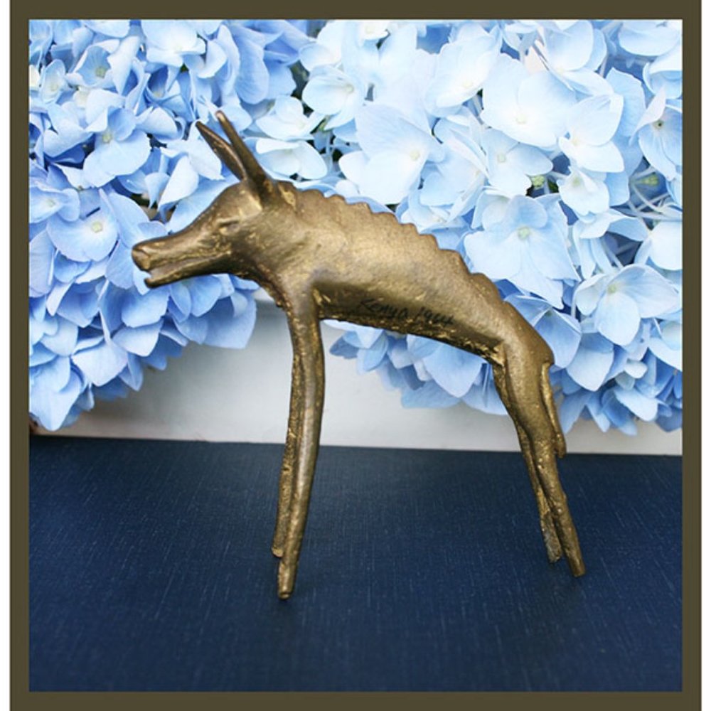 vintage 3" tall brass stripped hyena (?) figurine marked Kenya 1964